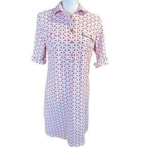 J.McLaughlin Lawrence shirt dress coral white geometric pattern size S